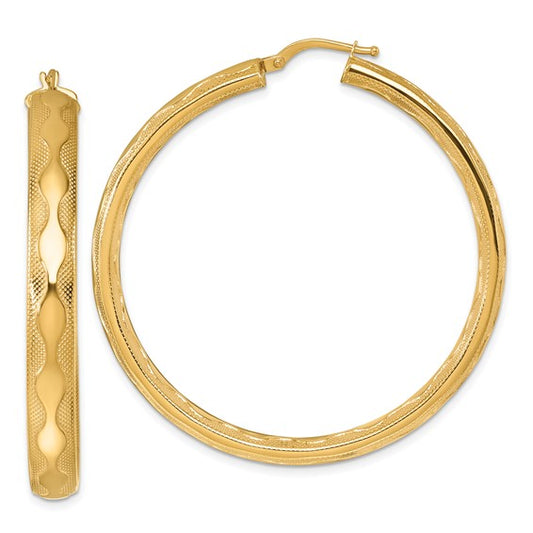 Herco 14K Polished / Textured Wavy 5.5x48mm Round Hoop Earrings