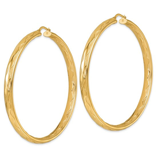 Herco 14K Polished / Textured Wavy 5.5x65mm Round Hoop Earrings