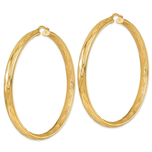 Herco 14K Polished / Textured Wavy 5.5x65mm Round Hoop Earrings