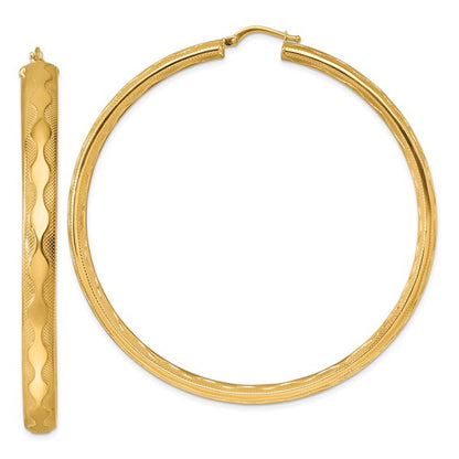 Herco 14K Polished / Textured Wavy 5.5x65mm Round Hoop Earrings
