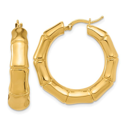 Herco 14K Polished Bamboo Hoop Earrings