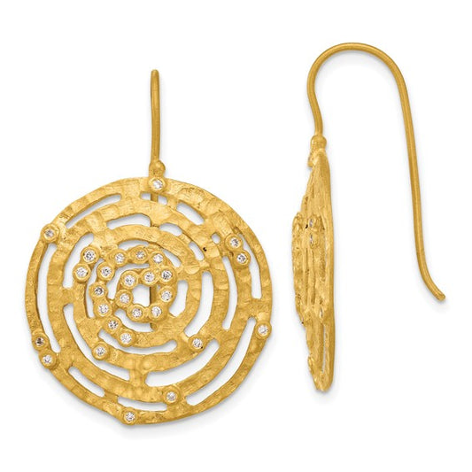 Herco 14K Diamond Textured Cut-out Circle Dangle Earrings