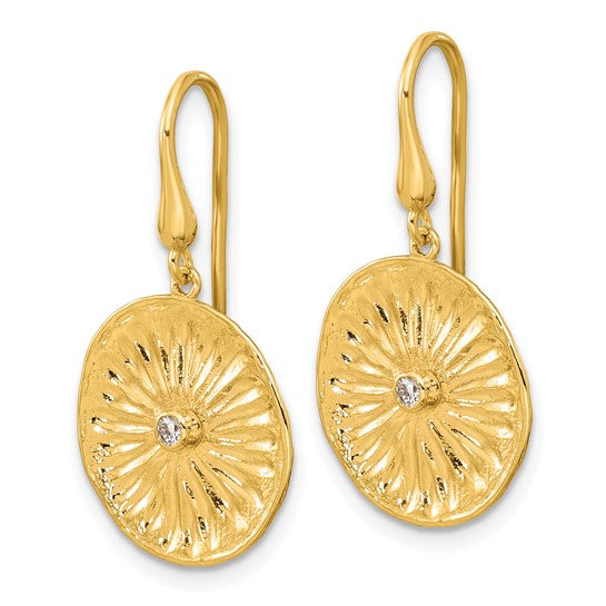 Herco 14K Textured Diamond Flower Shephard Hook Dangle Earrings