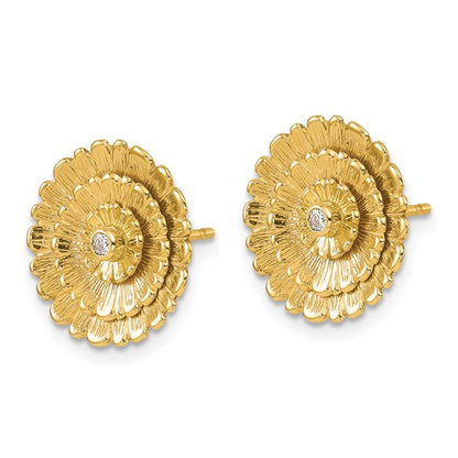 Herco 14K Polished and Textured Diamond Layered Flower Post Earrings