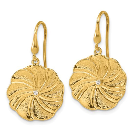 Herco 14K Textured Diamond Swirl Flower Shephard Hook Dangle Earrings