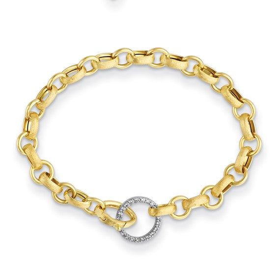 Herco 14K Two-tone Polished and Brushed Diamond 7.5 inch Bracelet