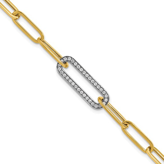 Herco 14K Two-tone Diamond Paper Clip Link 7.5 inch Bracelet