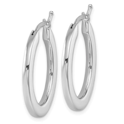 Herco 14K White Gold Polished Square Tube Oval Hoop Earrings