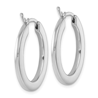 Herco 14K White Gold Polished Square Tube Oval Hoop Earrings