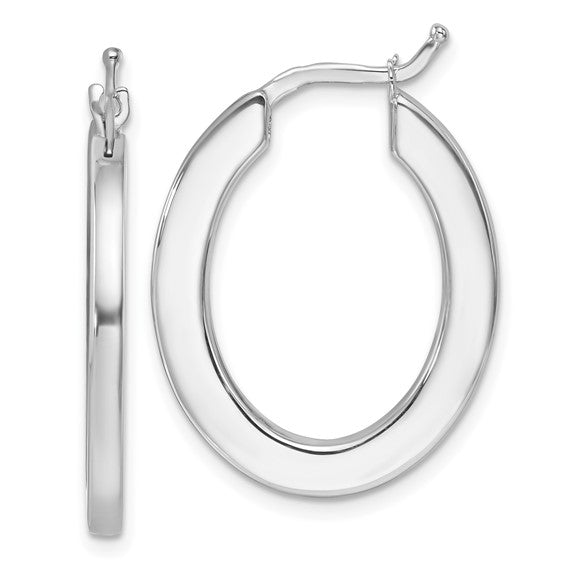 Herco 14K White Gold Polished Square Tube Oval Hoop Earrings