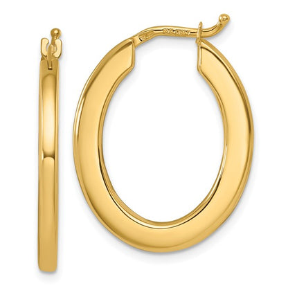 Herco 14K Polished Square tube Oval Hoop Earrings