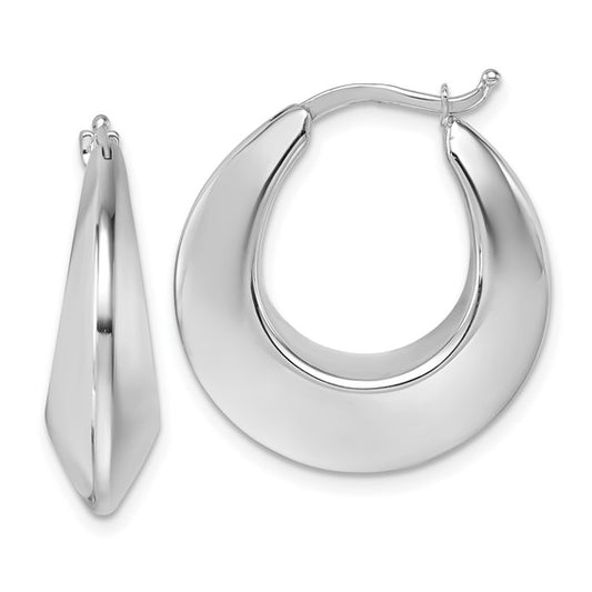 Herco 14K White Gold Polished Knife Edge Hoop Earrings