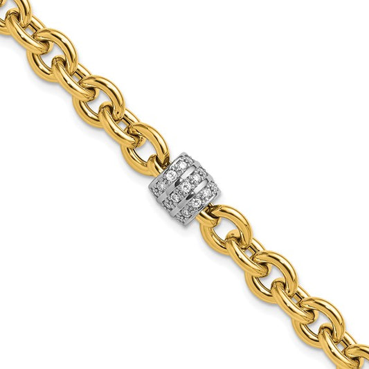 Herco 14K Two-tone Diamond Oval Link 8 inch Bracelet