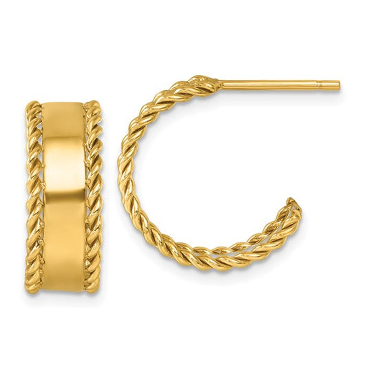 Herco 14K Polished with Rope Edge J-Hoop Earrings