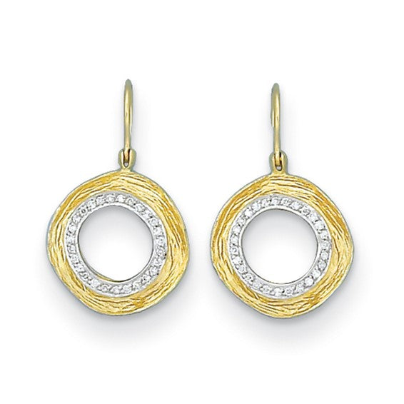 Herco 14K Textured Diamond Circle Swirl Dangle Shephard Hook Earrings