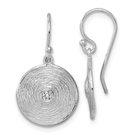 Herco 14K White Gold Textured Diamond Swirl Circle Dangle Earrings