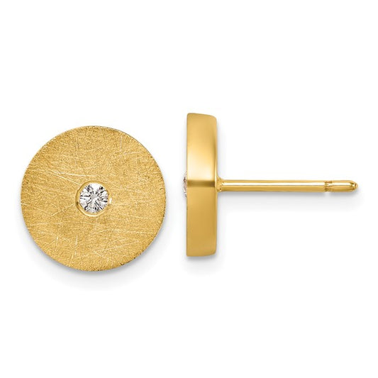 Herco 14K Textured Diamond 10mm Circle Disc Post Earrings