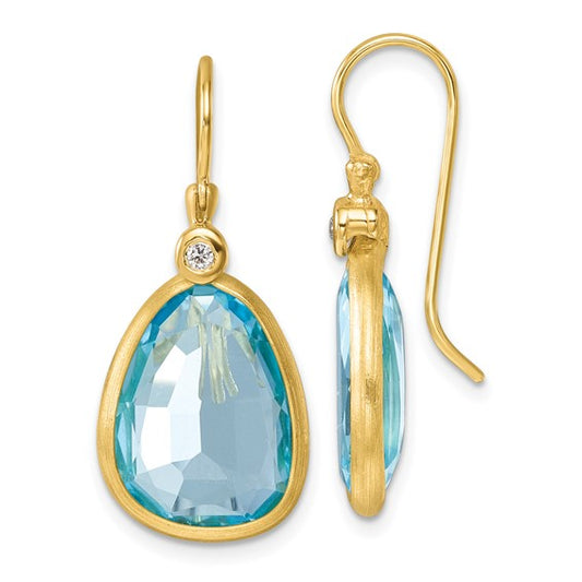 Herco 14K Diamond and Blue Topaz Dangle Earrings