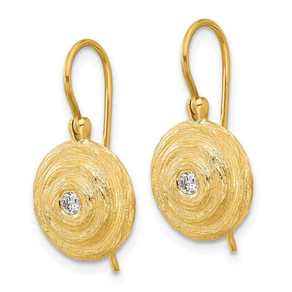 Herco 14K Textured Diamond Swirl Circle Shephard Hook Dangle Earrings