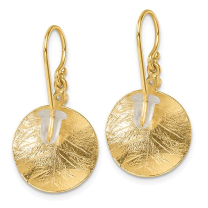 Herco 14K Textured Diamond Circle Leaf Shephard Hook Dangle Earrings