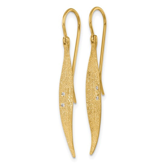 Herco 14K Textured Diamond Small Leaf Shephard Hook Dangle Earrings