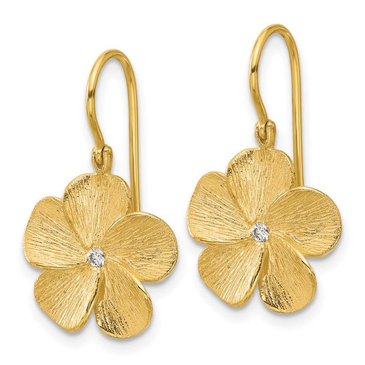 Herco 14K Textured Diamond Flower Dangle Earrings