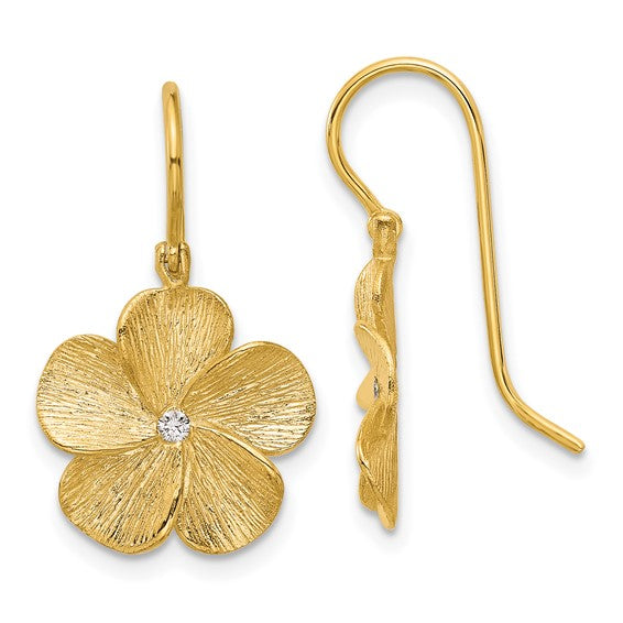 Herco 14K Textured Diamond Flower Dangle Earrings