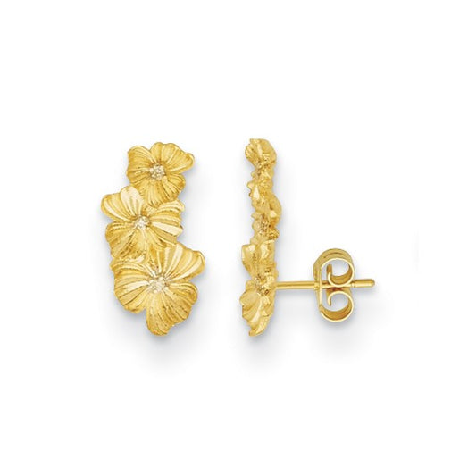 Herco 14K Textured Diamond 3 Flower Post Earrings