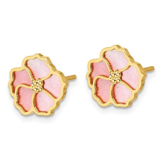 Herco 14K Pink and White MOP Flower Post Earrings