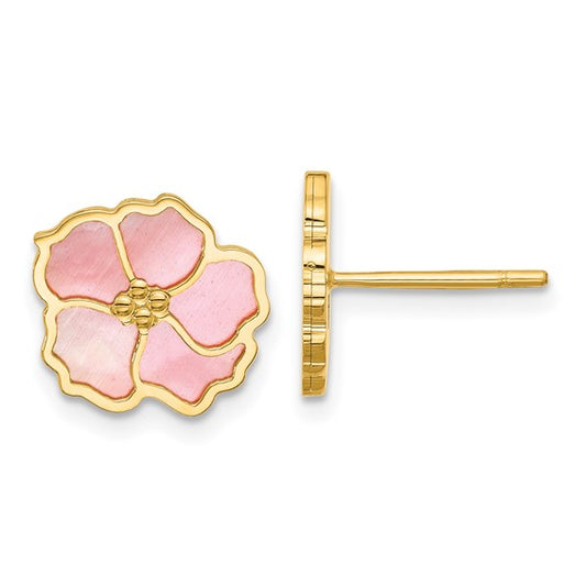 Herco 14K Pink and White MOP Flower Post Earrings