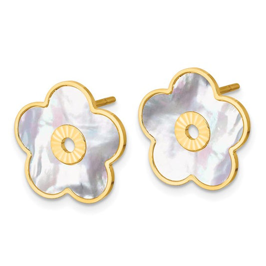 Herco 14K Mother of Pearl Flower Post Earrings