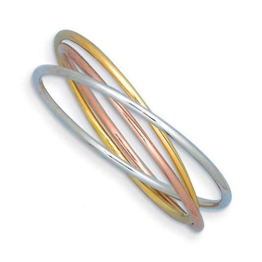 Herco 14K Tri-Color Polished 3 Intertwined Slip-on Bangle