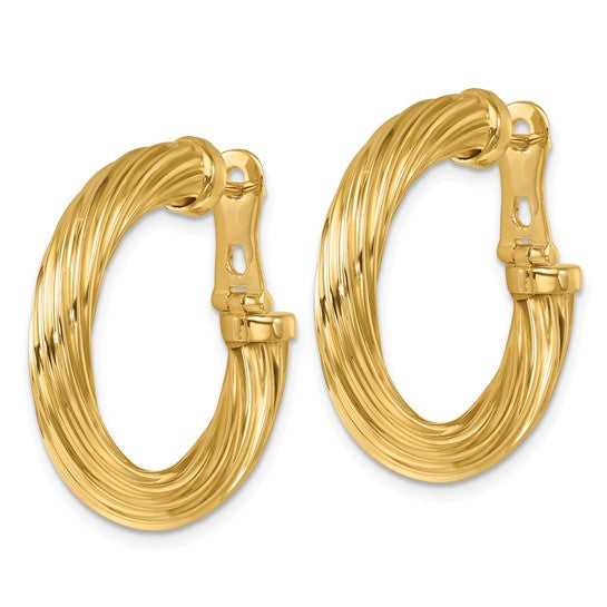 Herco 14K Polished and Twisted Round Omega Back Hoop Earrings