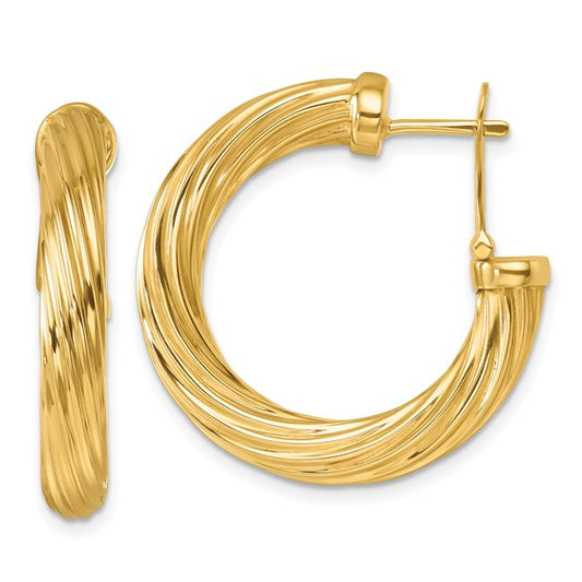 Herco 14K Polished and Twisted Round Omega Back Hoop Earrings