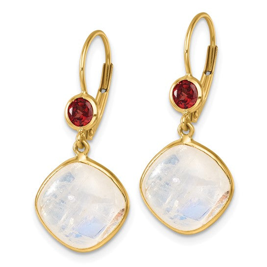 Herco 14K Polished Moonstone and Garnet Topaz Leverback Dangle Earrings