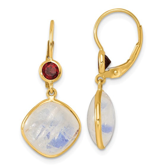 Herco 14K Polished Moonstone and Garnet Topaz Leverback Dangle Earrings