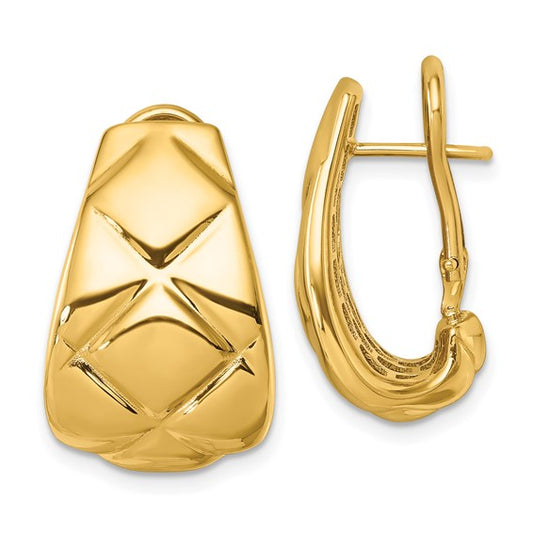 Herco 14K Polished and Textured Criss-cross Omega Back Earrings