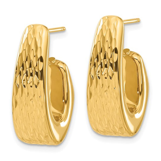 18ky Diamond-cut J-Hoop Post Earrings