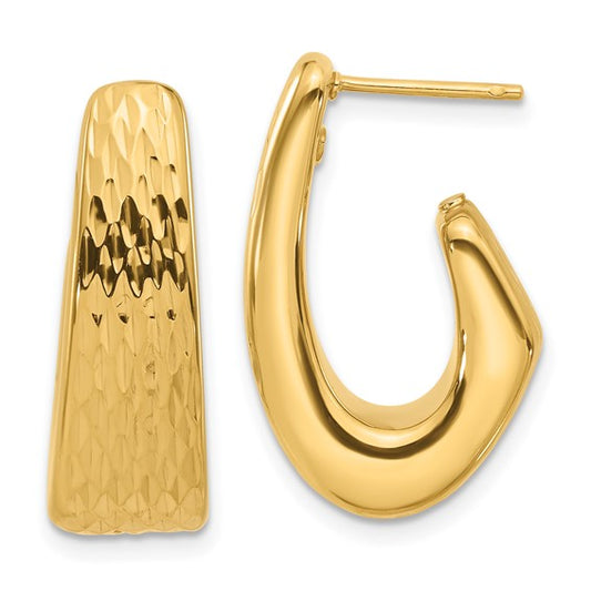 18ky Diamond-cut J-Hoop Post Earrings