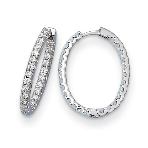 Herco 18K White Gold Diamond Oval Hinged Hoop Earrings