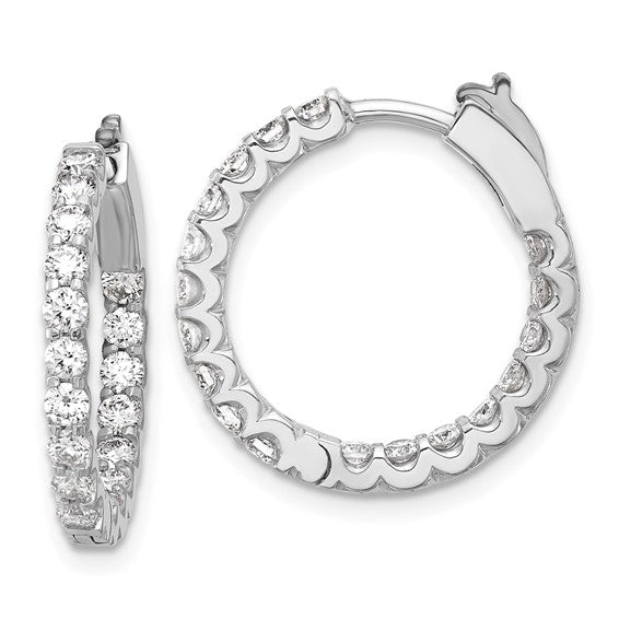 Herco 18K White Gold Diamond Round Hinged Hoop Earrings