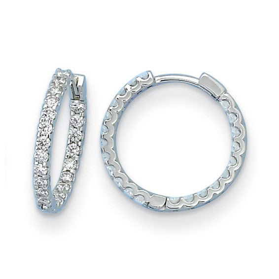 Herco 18K White Gold Diamond Round Hinged Hoop Earrings