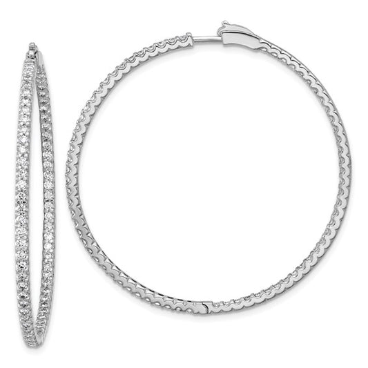 Herco 18K White Gold Diamond Round Hinged Hoop Earrings