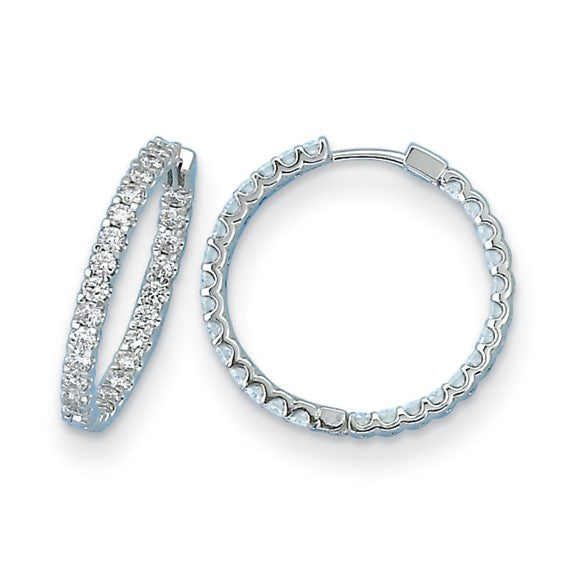 Herco 18K White Gold Diamond Round Hinged Hoop Earrings