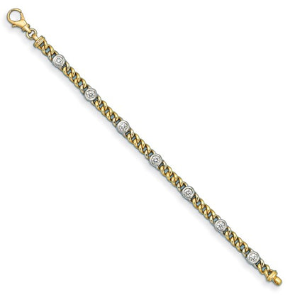 Herco 14K Two-tone Polished Diamond Station 7.5 inch Curb Bracelet