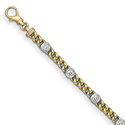 Herco 14K Two-tone Polished Diamond Station 7.5 inch Curb Bracelet