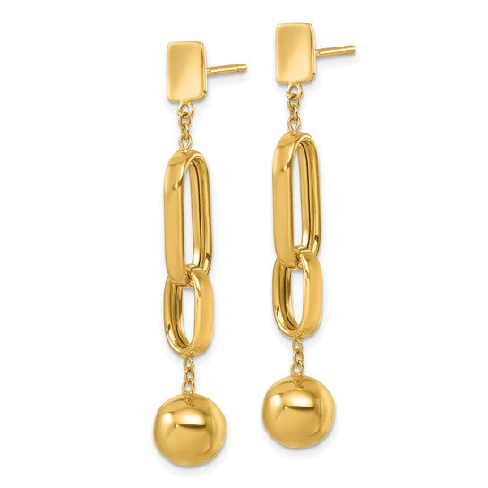 Herco 18K Polished Double Oval Link and Ball Post Dangle Earrings