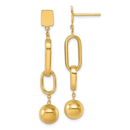 Herco 18K Polished Double Oval Link and Ball Post Dangle Earrings