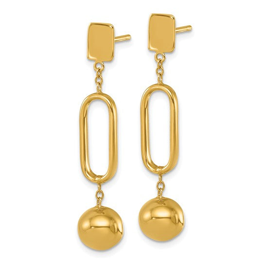 Herco 18K Polished Oval Link and Ball Post Dangle Earrings