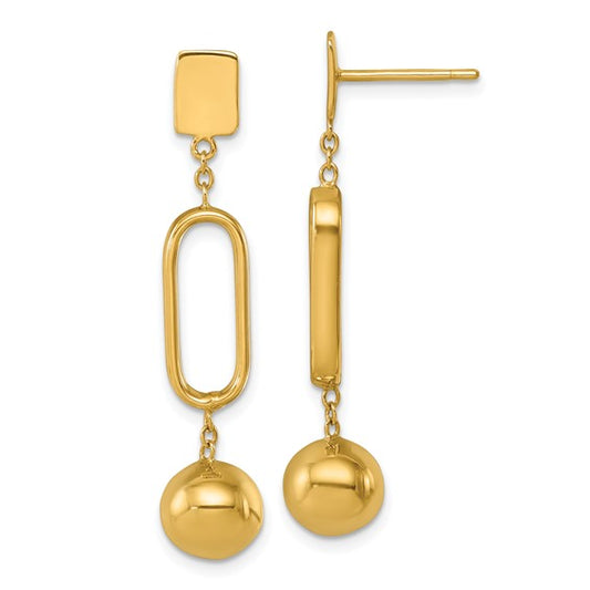 Herco 18K Polished Oval Link and Ball Post Dangle Earrings